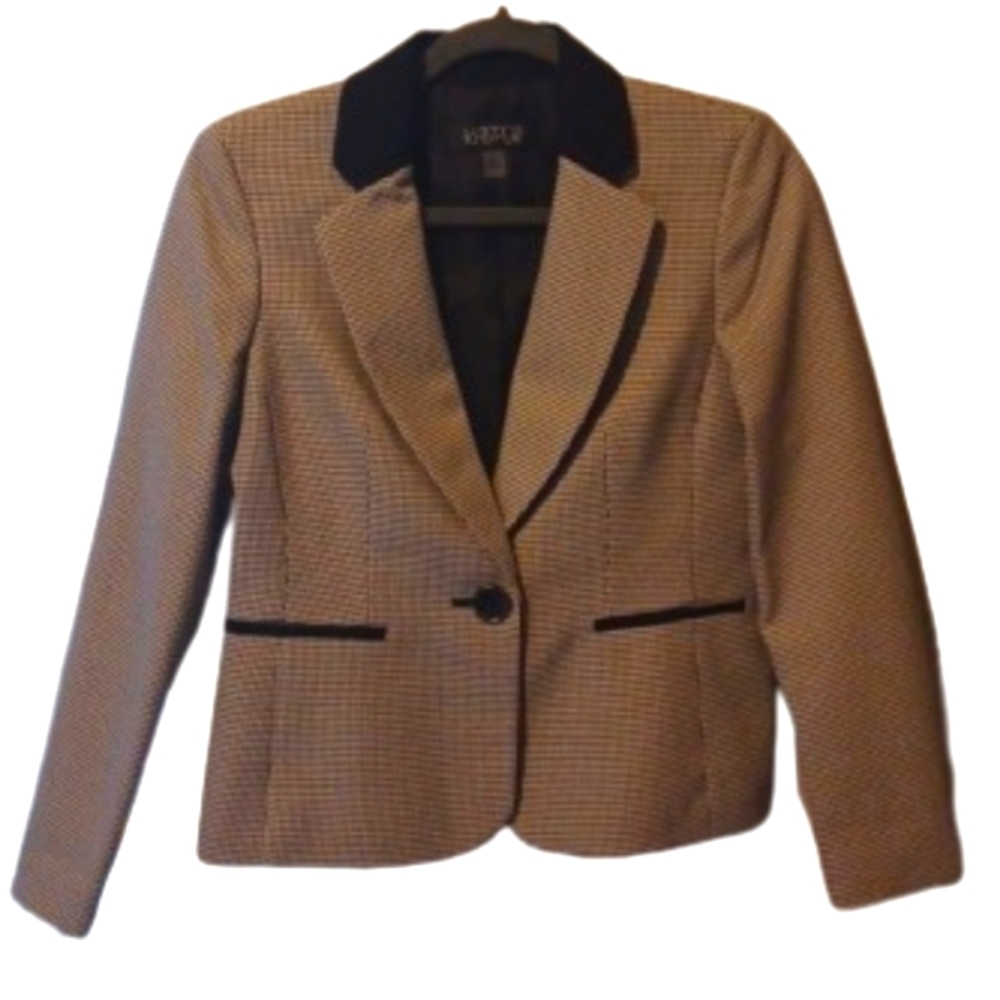 Kasper Black And White houndstooth Button blazer Lined Women's Size 2P